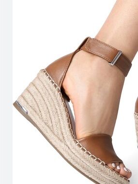 Franco Sarto Brown Espadrille Wedge Sandals with Ankle Buckle